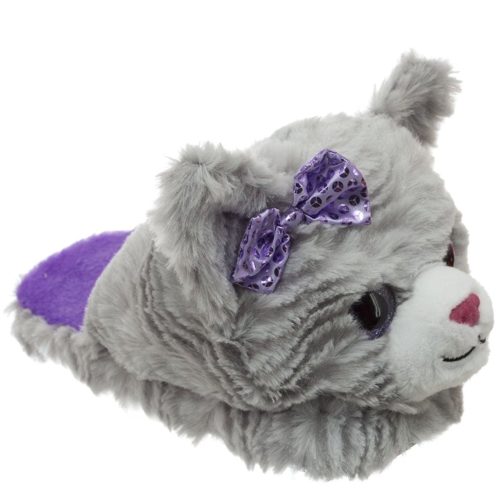 Girls DAN DEE Gray & Purple Plush Kitten Cat Scuff Sippers 11/12  2/3  4/5 NWT